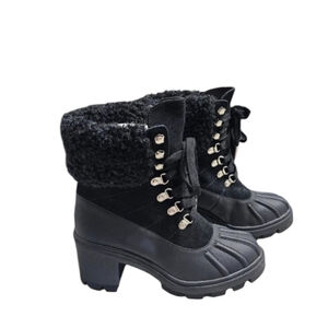 Splendid Mikayla Womens Leather Block Heel Lace-up Boots size 6 black